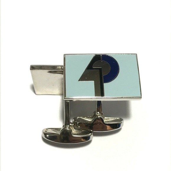 Paul Smith Blue Silver Tone Rectangular P Design Cufflinks Designer Cuff Links - Picture 3 of 8